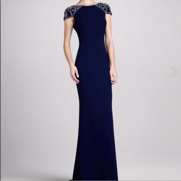 JS Boutique Dresses & Skirts - JS Boutique Navy Blue Jewel beaded cap sleeve gown | size 4
